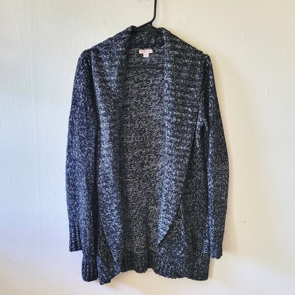 Super Soft Long Black/White Knit Cardigan Open Front Curved Hem Size M - Picture 1 of 4